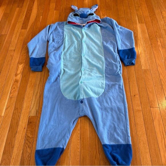 Disney Stitch Sleepwear One Piece Costume Pajamas Plush Hood Adult Size Small - Picture 4 of 7